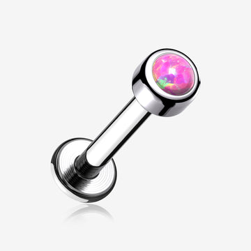 Implant Grade Titanium Internally Threaded Bezel Set Gem Ball Top Labret-Pink Opal